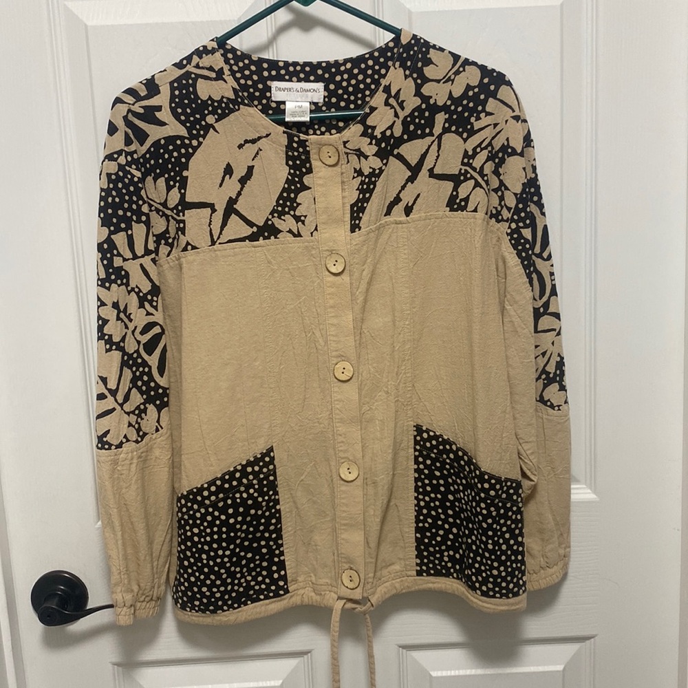 Draper’s & Damon’s PM light jacket shirt top Tan & black vg preowned 100% cotton